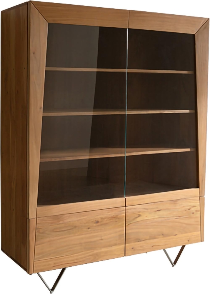 Highboard Kayu 115x150 cm Akazie Natur 2 Glastüren V-Fuß Bild 1