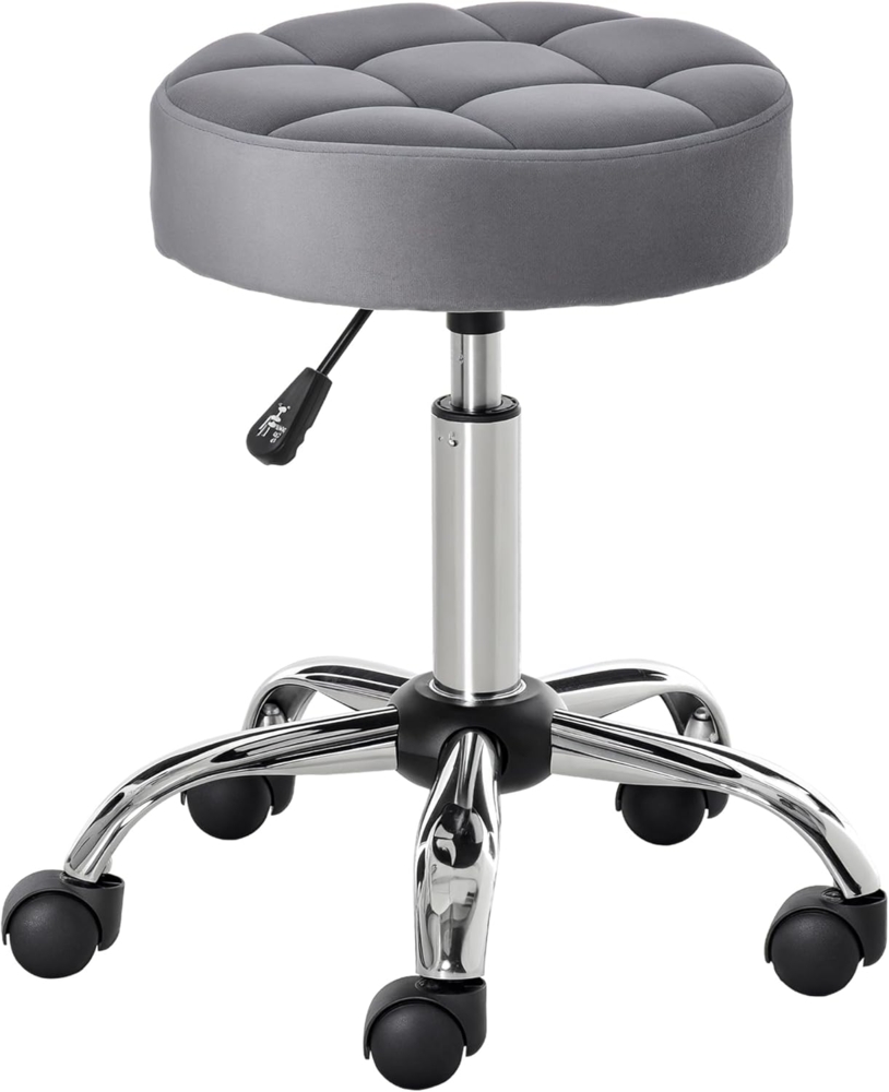 HOMCOM Rollsitz höhenverstellbarer Salonstuhl mit Rädern (Drehhocker, 1 St, Rollhocker), Hellgrau Ø35 x 49-61 cm Bild 1