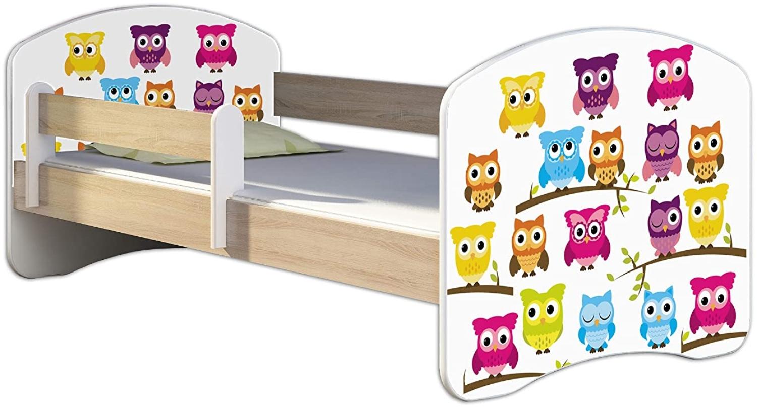 Kinderbett Jugendbett mit einer Schublade und Matratze Sonoma mit Rausfallschutz Lattenrost ACMA II 140x70 160x80 180x80 (31 Eule, 160x80) Bild 1