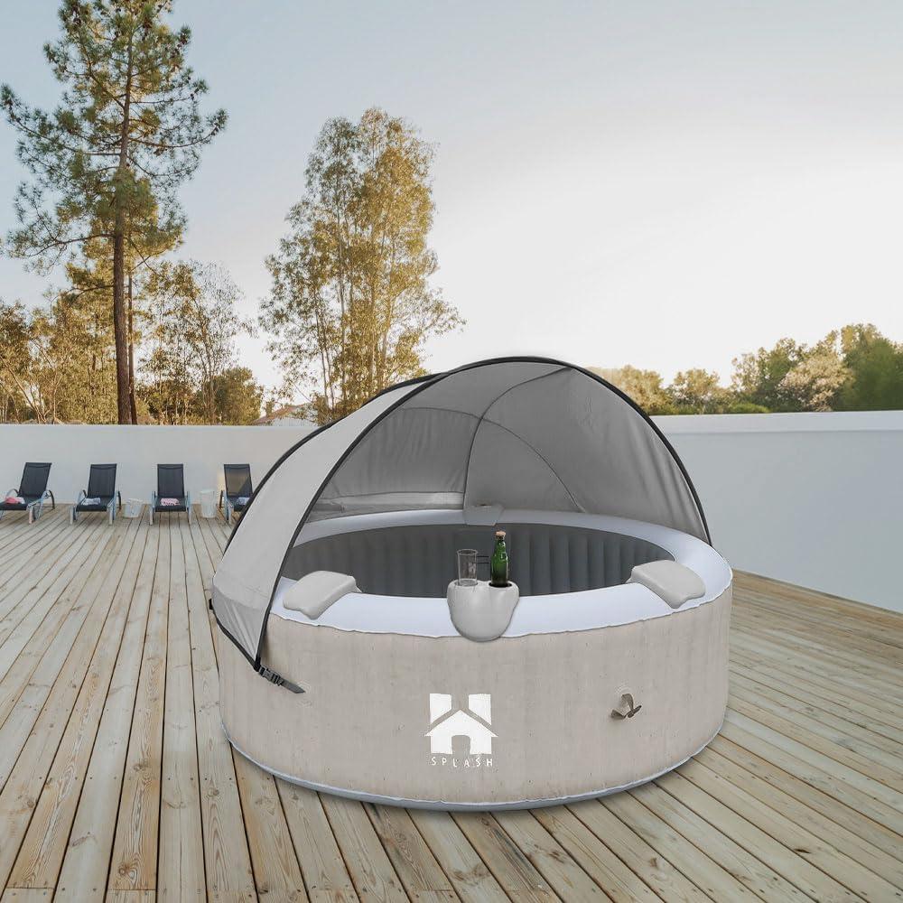 HOME DELUXE Outdoor Whirlpool inkl. Kissen, Getränkehalter und Sonnendach SPLASH - Ø208 cm 6 Personen Beige Bild 1