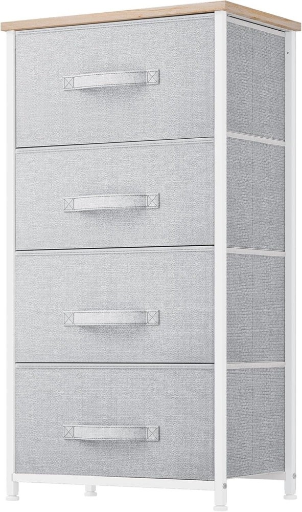 YITAHOME Kommode,Kommode mit 4 Schubladen,Schrank,Stoffschubladen mit Griffen,Metallgestell,Dauerhaft,Hellgrau Bild 1