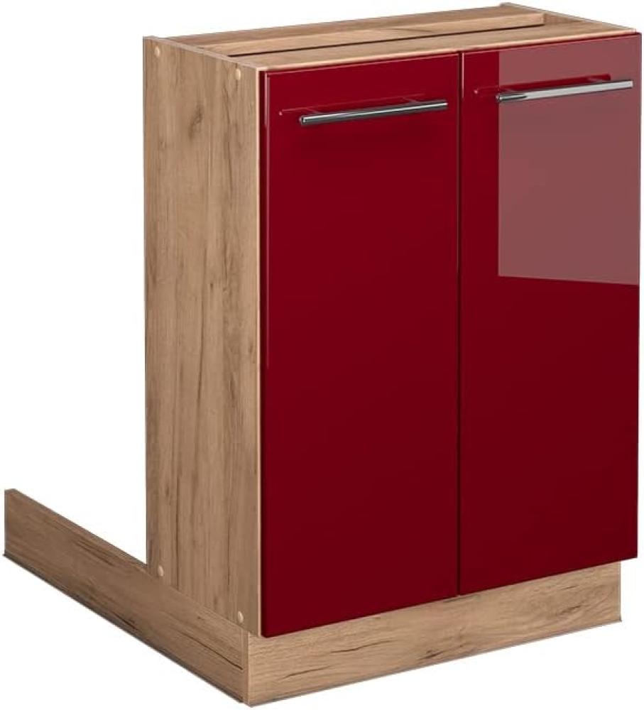 Vicco Küchenschrank Küchenmöbel Fame-Line modern Küche Einbauküche Küchenzeile Blende Unterschrank Hochschrank Hängeschrank (Eiche-Bordeaux-Rot Hochglanz, Regalinselunterschrank 60 cm) Bild 1