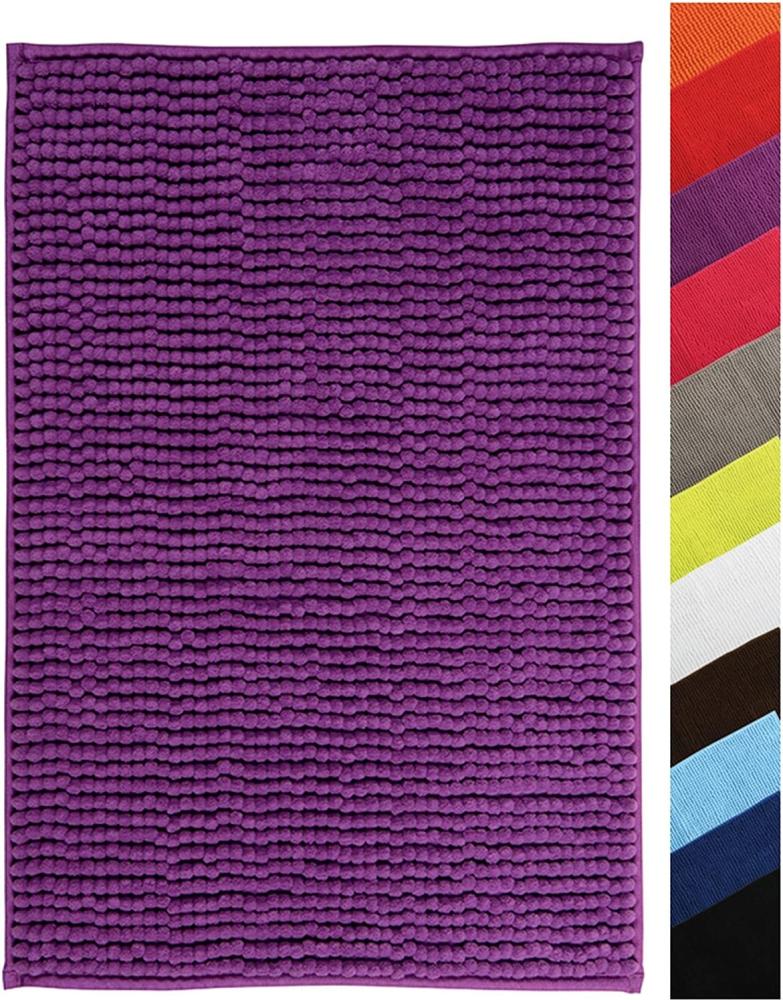 MSV Badteppich Badvorleger Duschvorleger Chenille Hochflor Badematte 40x60 cm – Violett/Lila Bild 1