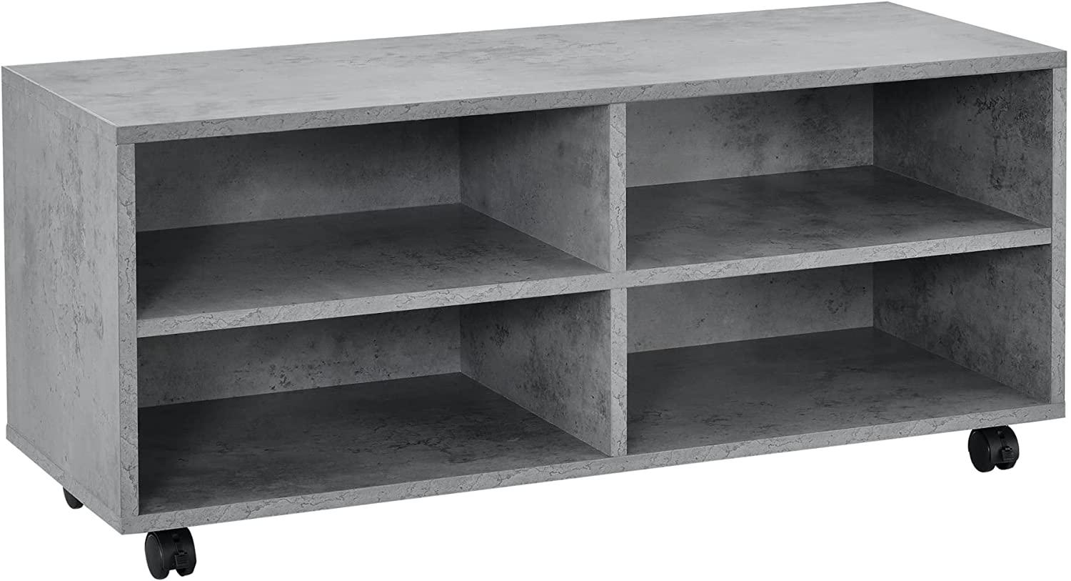 [en. casa] Lowboard auf Rollen 'Gränne' 90 x 35 x 41 cm mobiles Regal TV-Schrank 4 Ablagen Fernsehregal Fernsehtisch Beton-Optik Bild 1