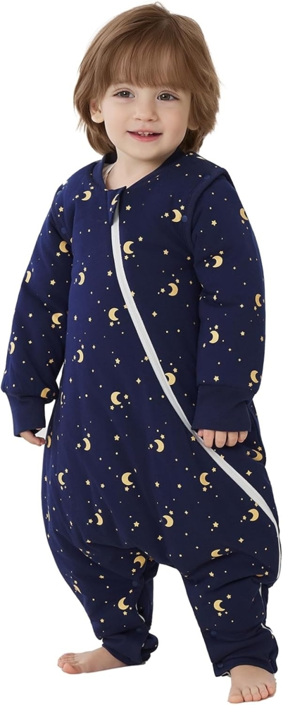Duomiaomiao Baby Schlafsack mit Füßen 3.5 tog, winterschlafsack 100% Baumwolle Baby, Mädchen mit Schlafsack, Cartoon-Laub（der Mond die Sterne/65CM Bild 1