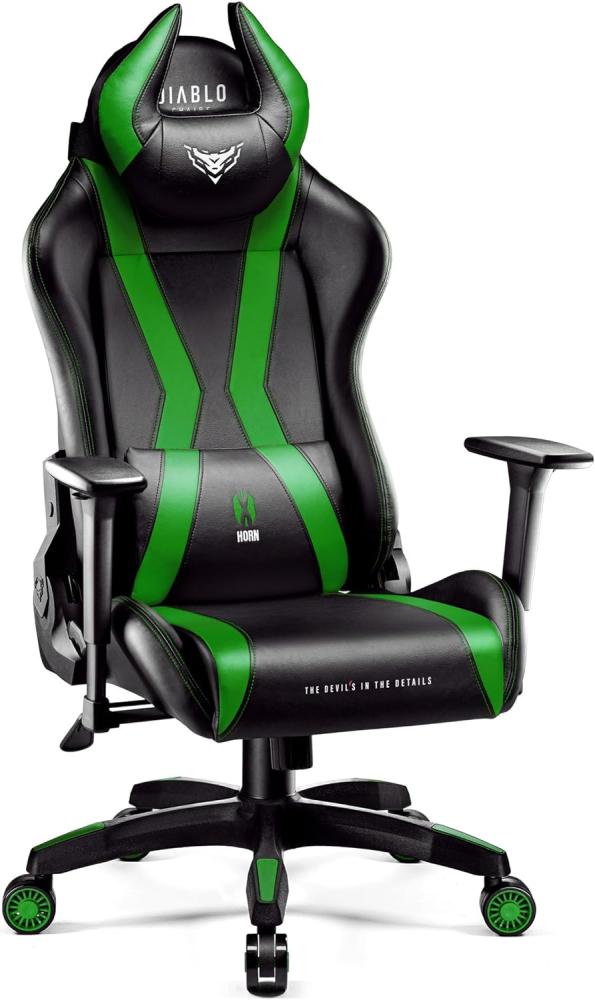 Diablo X-Horn 2. 0 Gaming Stuhl Bürostuhl Gamer Chair Schreibtischstuhl 3D Armlehnen Ergonomisches Design Nacken/- Lendenkissen Kunstleder Wippfunktion Grün Normal (L) Bild 1