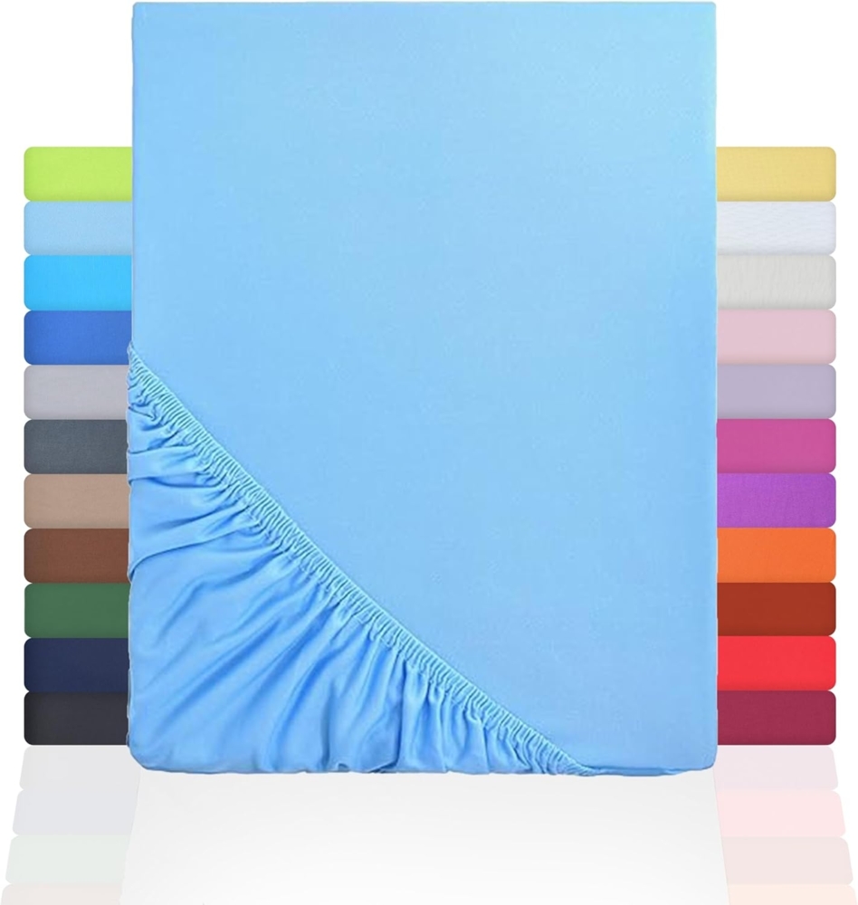 NatureMark Jersey Spannbettlaken, Spannbetttuch 100% Baumwolle in vielen Größen und Farben MARKENQUALITÄT ÖKOTEX Standard 100 | 200x220 cm +40 Steg - hell blau Bild 1