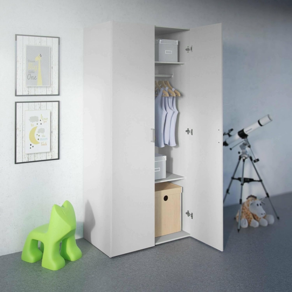 Dmora - Kleiderschrank 2 Türen Paulette, Schlafzimmermöbel, Schrank, Garderobe, 77x49 h175 cm, Weiß Bild 1