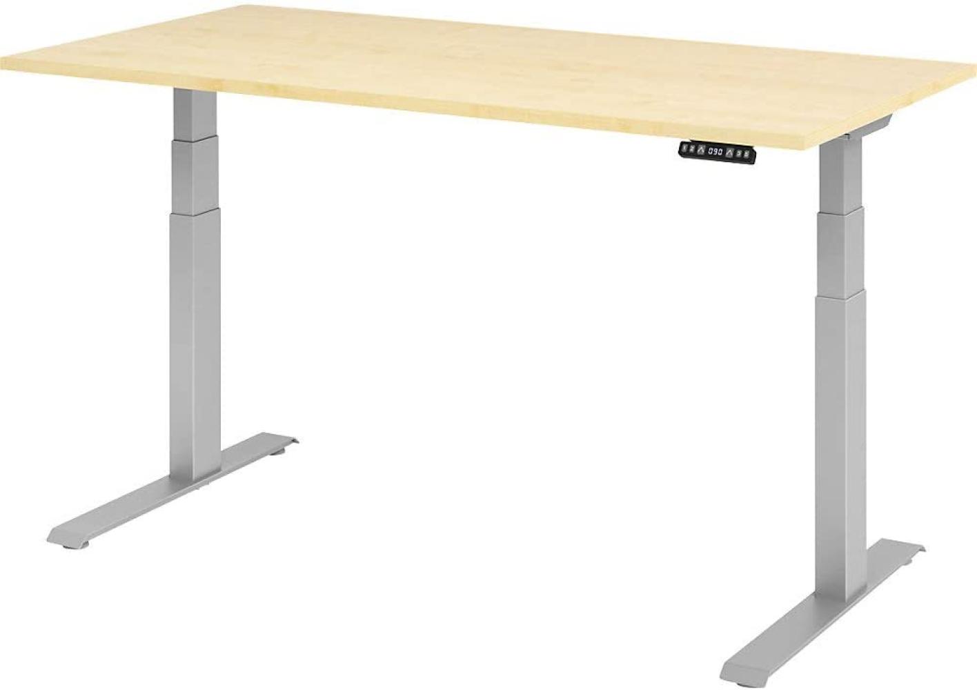 Sitz-Steh-Schreibtisch elektrisch 160x80cm Ahorn/Silber Bild 1