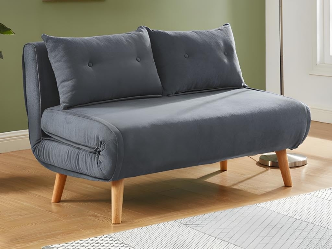 Vente-unique - Schlafsofa 2-Sitzer - Stoff - Grau - VALERIO Bild 1