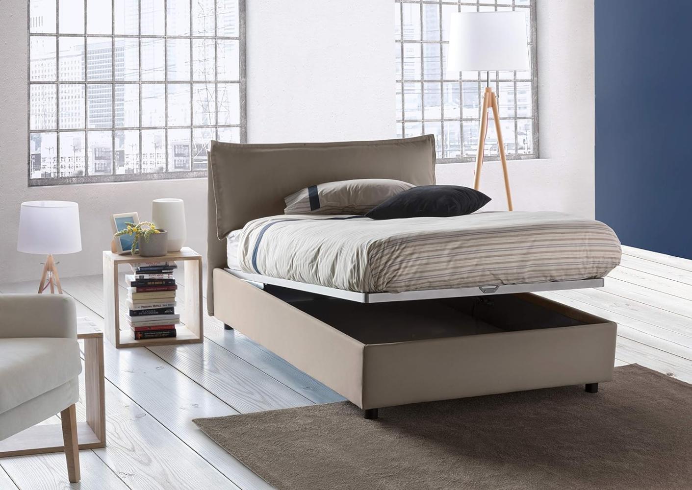 Talamo Italia Bett Veronica eineinhalb mit Container, Made in Italy, Kopfteil und Stoffbezug, Frontöffnung, passend für 120x190 cm Matratze, Taupe Bild 1