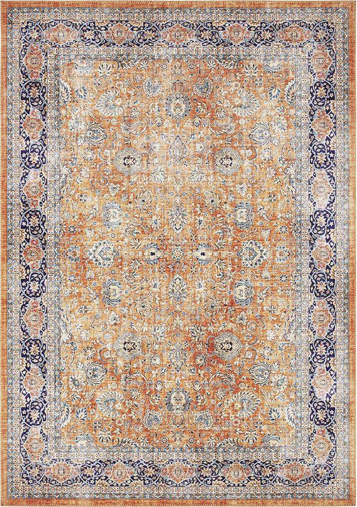 Kurzflor Teppich Keshan Maschad Goldgelb - 200x290x0,7cm Bild 1