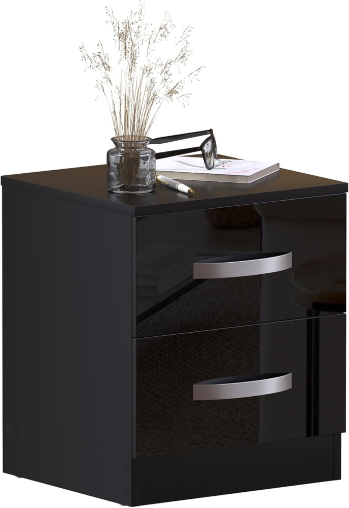 Amazon-Marke – Movian Nachttisch mit 2 Schubladen, Hochglanz, schwarz, 47 x 40 x 36 cm Bild 1