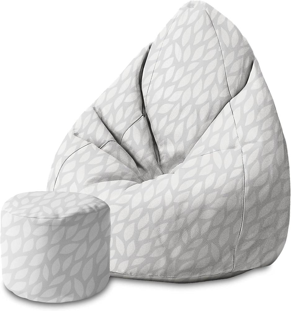 DreamRoots Bean Bag 80x80x120cm - Sitzsack mit Lehne und Hocker und Bezug - mit Füllung, Gray Abstract Leaves Bild 1