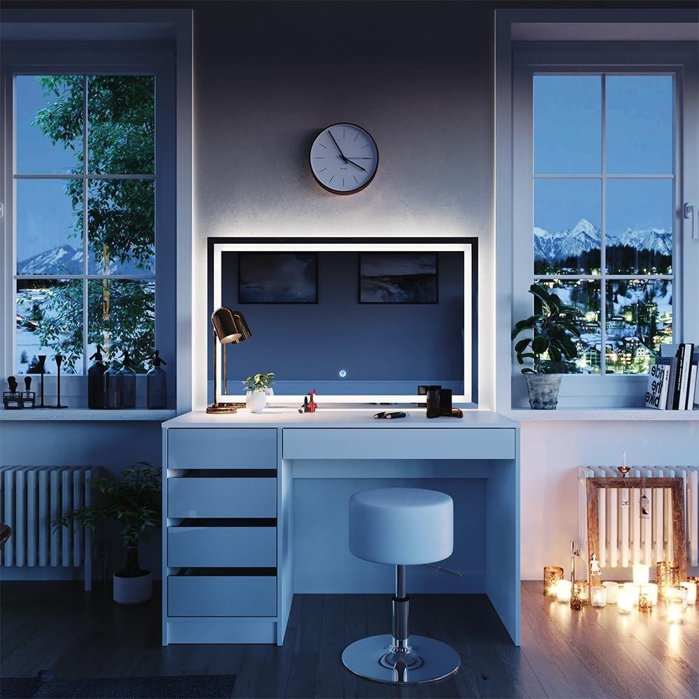 Vicco Schminktisch Weiß 120 cm mit LED-Spiegel und Hocker, Sherry Bild 1