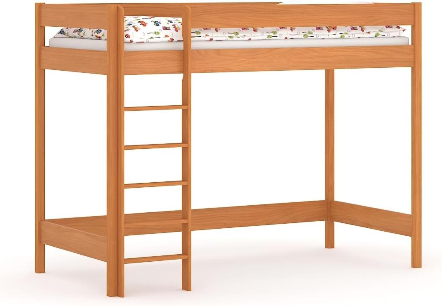 WNM Group Hochbett mit Matratze HUBI - Kinderbett mit Rausfallschutz und Lattenrost - Absturzsicherung Hochbett - Jugendbett - Kinderhochbetten - 180x80x160 - Teak Bild 1