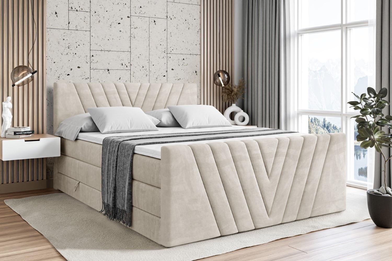 ALTDECOR Boxspringbett ERNINA-Z KING (Multipocket-Matratze H4 und H3 Matratze Bonellfederung Topper Kopfteil) Bild 1