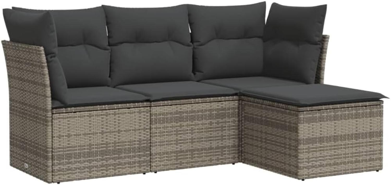 vidaXL 4-tlg. Garten-Sofagarnitur mit Kissen Grau Poly Rattan 3217540 Bild 1