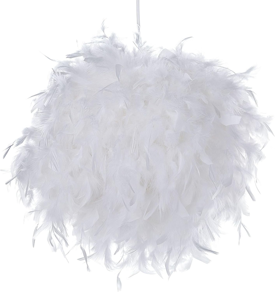 'Drava' Hängeleuchte Weiß echte Federn mit Schirm in Kugelform Kinderzimmer Beleuchtung Modernes Design Bild 1