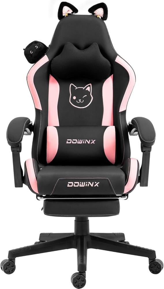 Dowinx Gaming Stuhl - Süße Katze Edition - Ergonomischer Computerstuhl mit Hoher Rückenlehne und Lendenwirbelstütze, PU-Leder, Fußstütze, Schwarz Bild 1