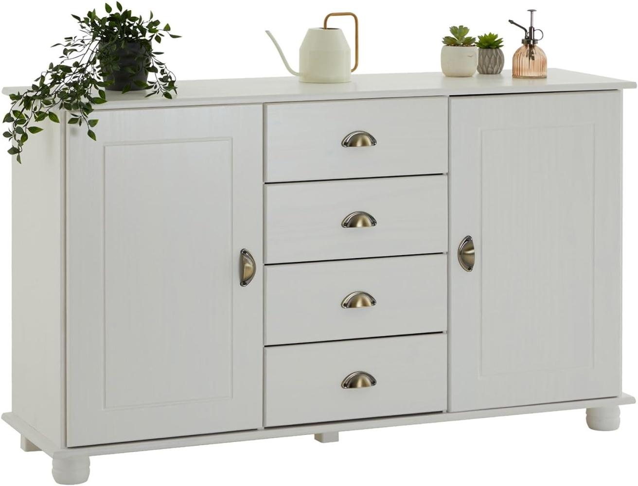 IDIMEX Apothekerkommode Anrichte, Flur Kommode Sideboard im Landhausstil mit 4 Schubkasten und 2 Türen, Kiefer massiv, weiß lackiert Bild 1