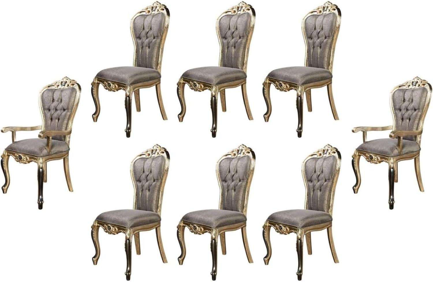 Casa Padrino Luxus Barock Esszimmer Stuhl 8er Set Lila / Antik Gold / Schwarz - Handgefertigte Barockstil Küchen Stühle - Luxus Barockstil Esszimmer Möbel - Barock Esszimmer Möbel Bild 1