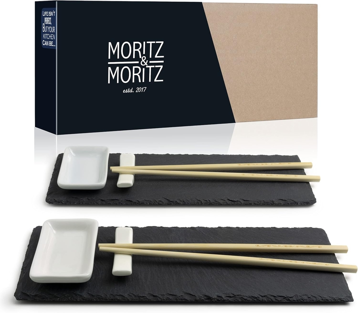 Moritz & Moritz Servierplatte Servierplatte - Schieferset Lemon Grass, Schiefer, Keramik, Bambus, (Lemongras, 10-tlg), Schiefer Suhsi Set - Sushi Geschirr Bild 1