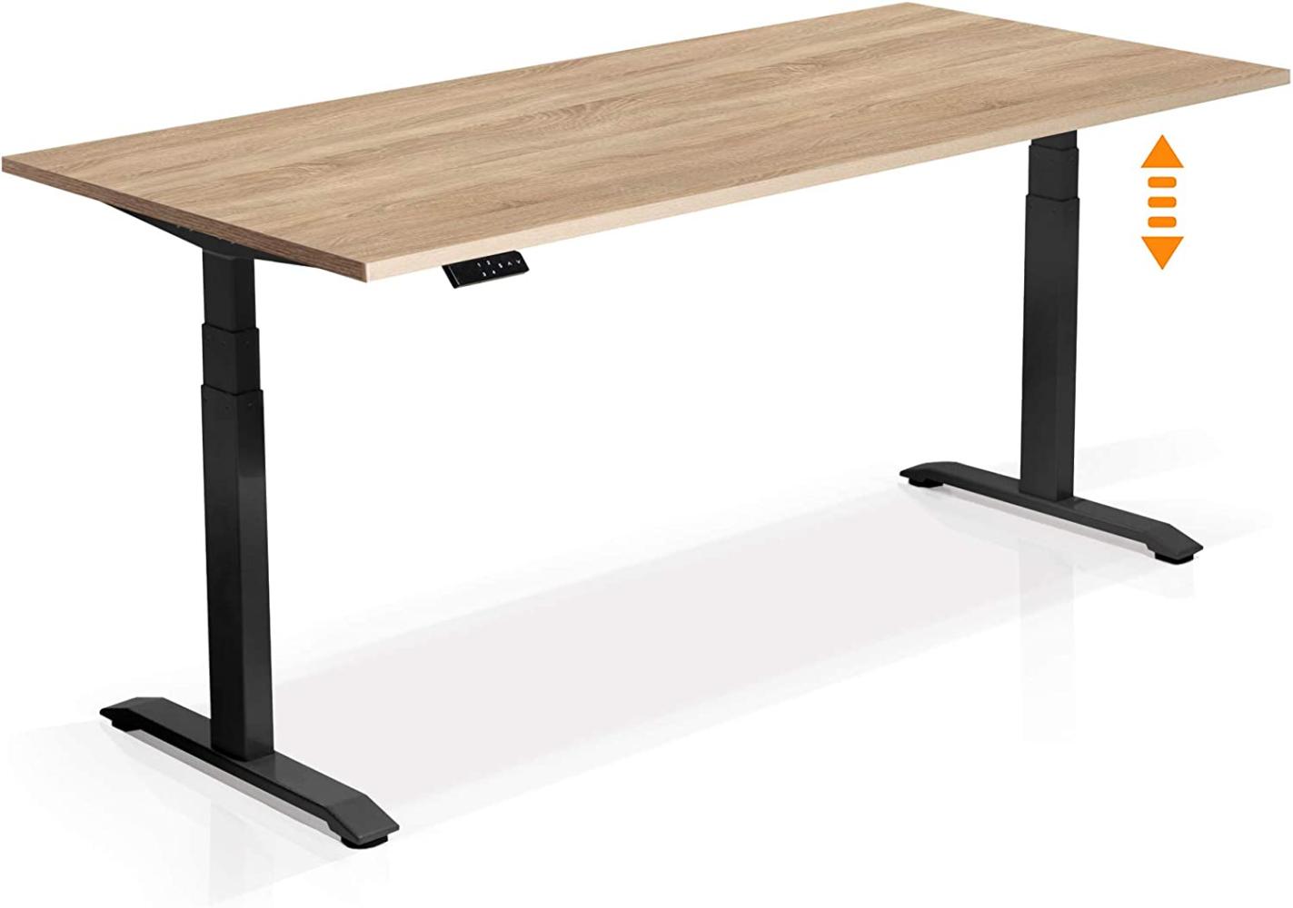 Möbel-Eins OFFICE ONE elektrisch höhenverstellbarer Schreibtisch / Stehtisch, Material Dekorspanplatte schwarz Eiche sonomafarbig 160 x 80 cm Bild 1