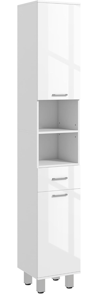 Kleankin Badkommode mit Hochganlzweiß Schublade, Verstellbar Ablage (Toilettenschrank, 1 St, Badschrank), für kleine Räume Badezimmer 30 x 30 x 180 cm Weiß Bild 1