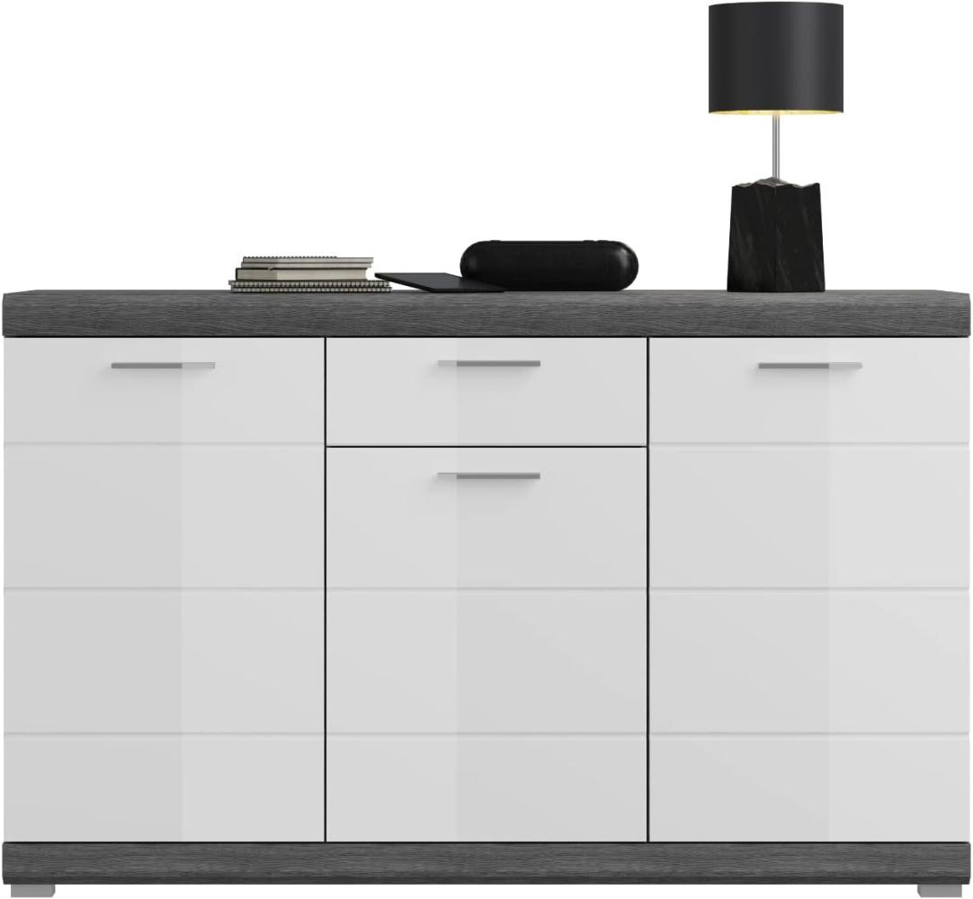 Sideboard Scout in weiß Hochglanz und Rauchsilber grau 141 cm Bild 1