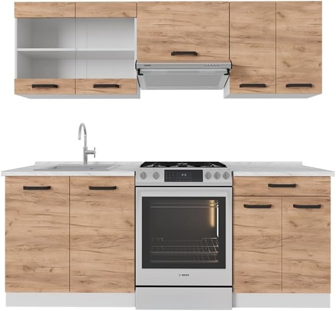 Küche R-Line Goldkraft Eiche/Weiß 200 cm ohne Arbeitsplatte Vicco Bild 1