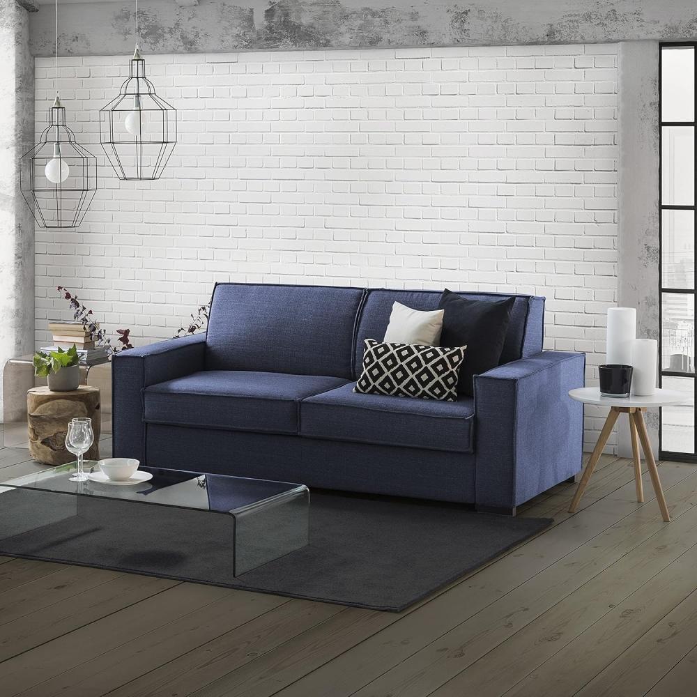 Talamo Italia Francesca 2-Sitzer-Sofa, Wohnzimmersofa, Made in Italy, aus gepolstertem Stoff, mit schmalen Armlehnen, Cm: 160x95h90, Blaue Farbe Bild 1