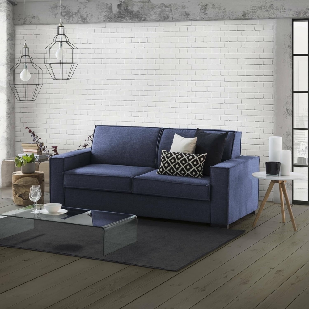 Talamo Italia Francesca 2-Sitzer-Sofa, Wohnzimmersofa, Made in Italy, aus gepolstertem Stoff, mit schmalen Armlehnen, Cm: 160x95h90, Blaue Farbe Bild 1