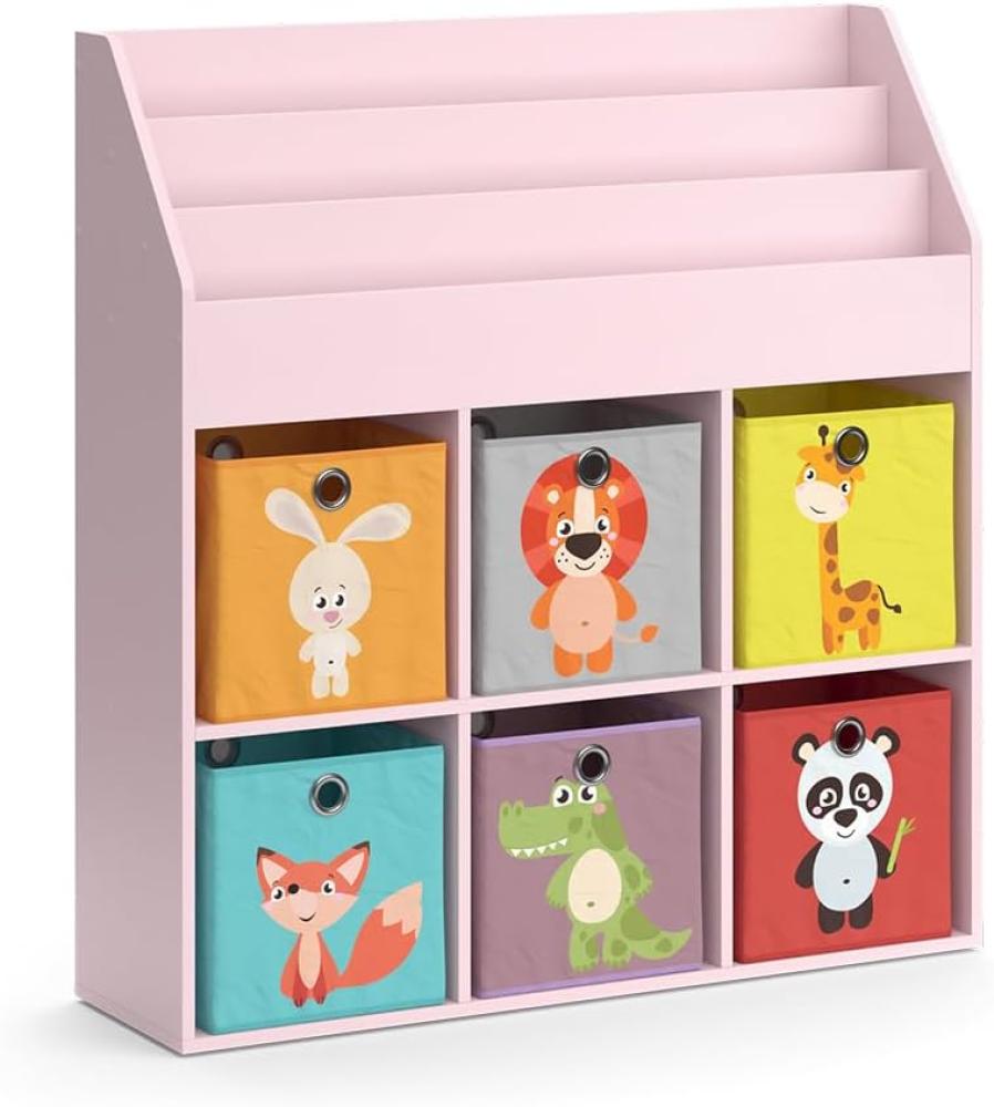 Vicco Kinderbücherregal Luigi 107 x 114 cm, Rosa, Kinderzimmerregal, Fächer, Faltboxen Bild 1