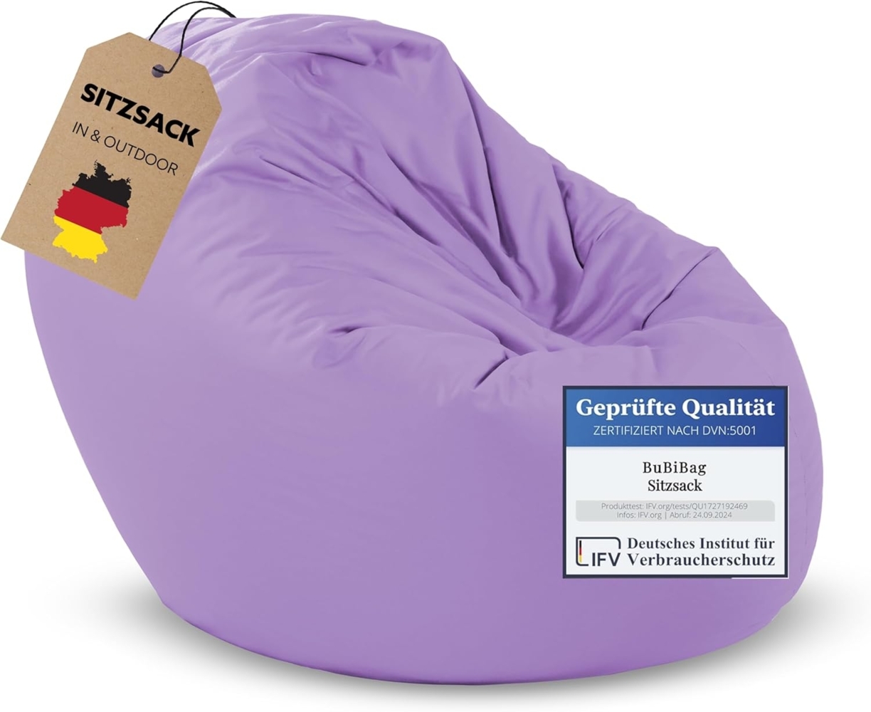 BubiBag XXL Sitzsack, Riesensitzsack für Erwachsene - XXL Sitzsäcke, Sitzkissen oder Gaming Sitzsack, geliefert mit Füllung (145 cm Durchmesser, Flieder) Bild 1