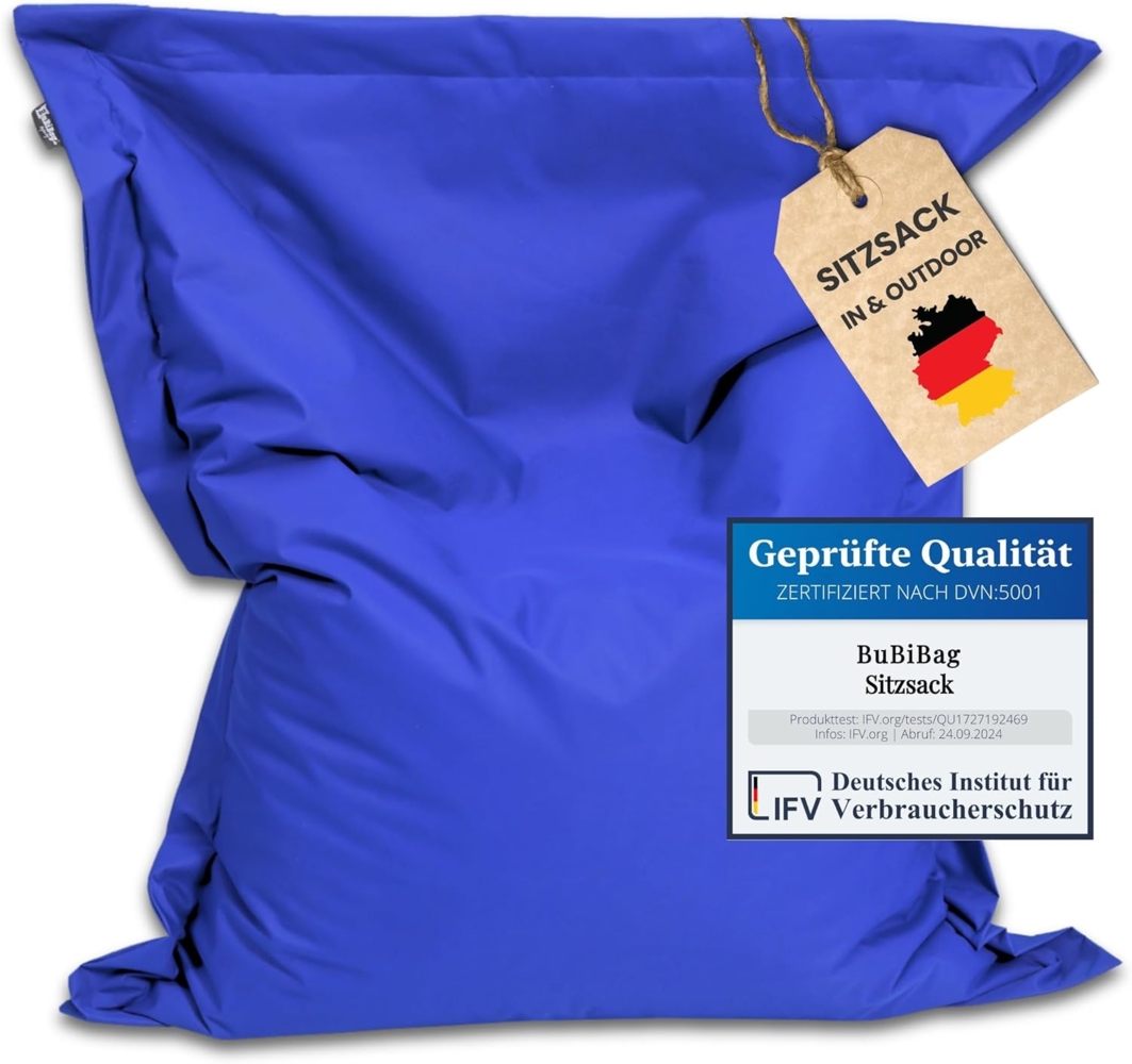 BuBiBag XXL Sitzsack, Outdoor Sitzsäcke für Kinder und Erwachsene, Bodenkissen Beanbag Fatboy wetterfest (Blau 190x145cm) Bild 1