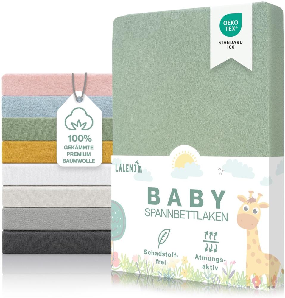 Laleni Premium Spannbettlaken Stubenwagen rechteckig 42x81 cm - Oeko-Tex Zertifiziert, 100% Baumwolle, atmungsaktives Spannbetttuch Jersey Baby, 150 g/m², Summer Green - Grün Bild 1