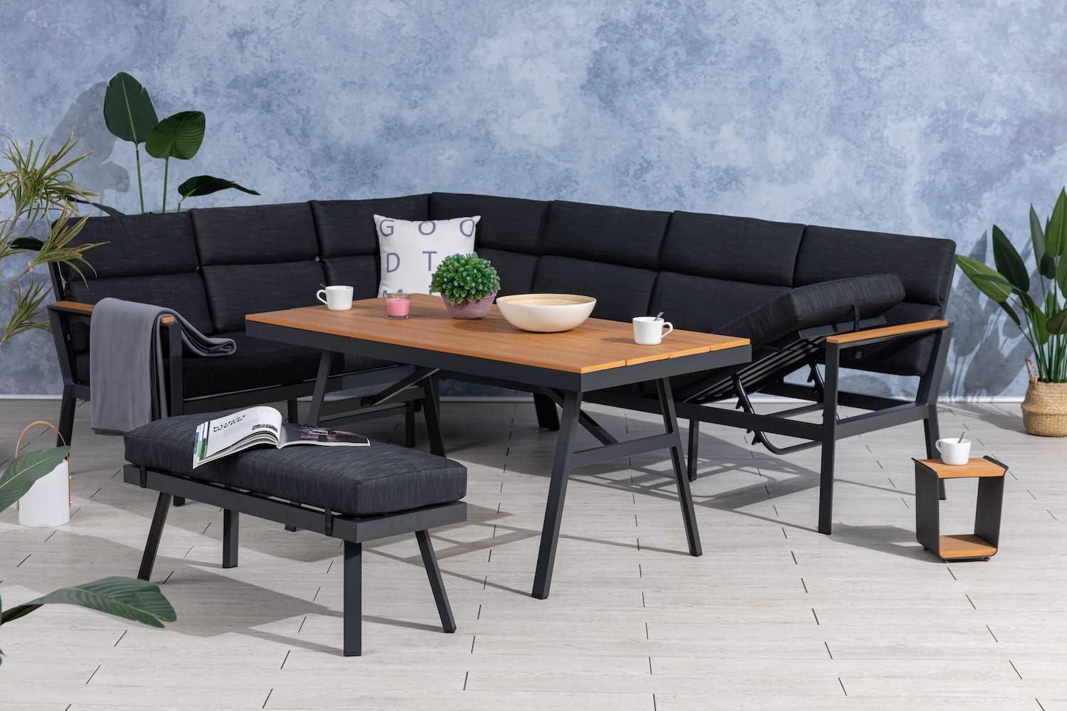 Gardissimo Dining-Ecklounge "Nabari" inkl. Ecksofa, Bank, Tisch und Kissen, anthrazit / braun, ohne Sessel,links Bild 1