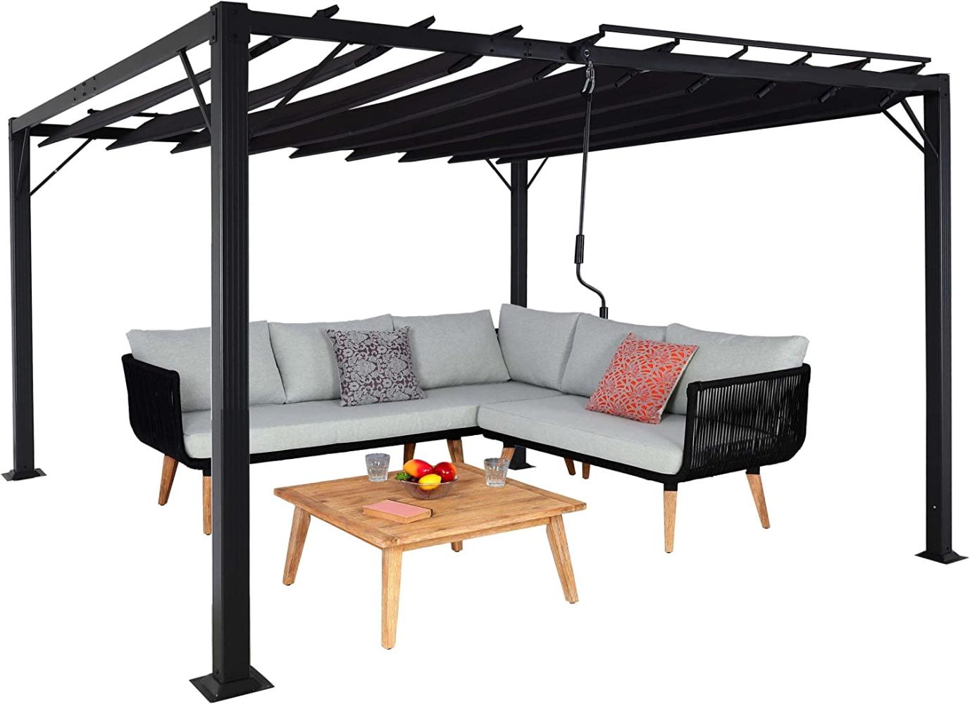 Pergola HWC-L40, Garten Lamellen-Pavillon Terrassenüberdachung, 8cm-Alu-Gestell Stoff/Textil, 3x3m anthrazit Bild 1