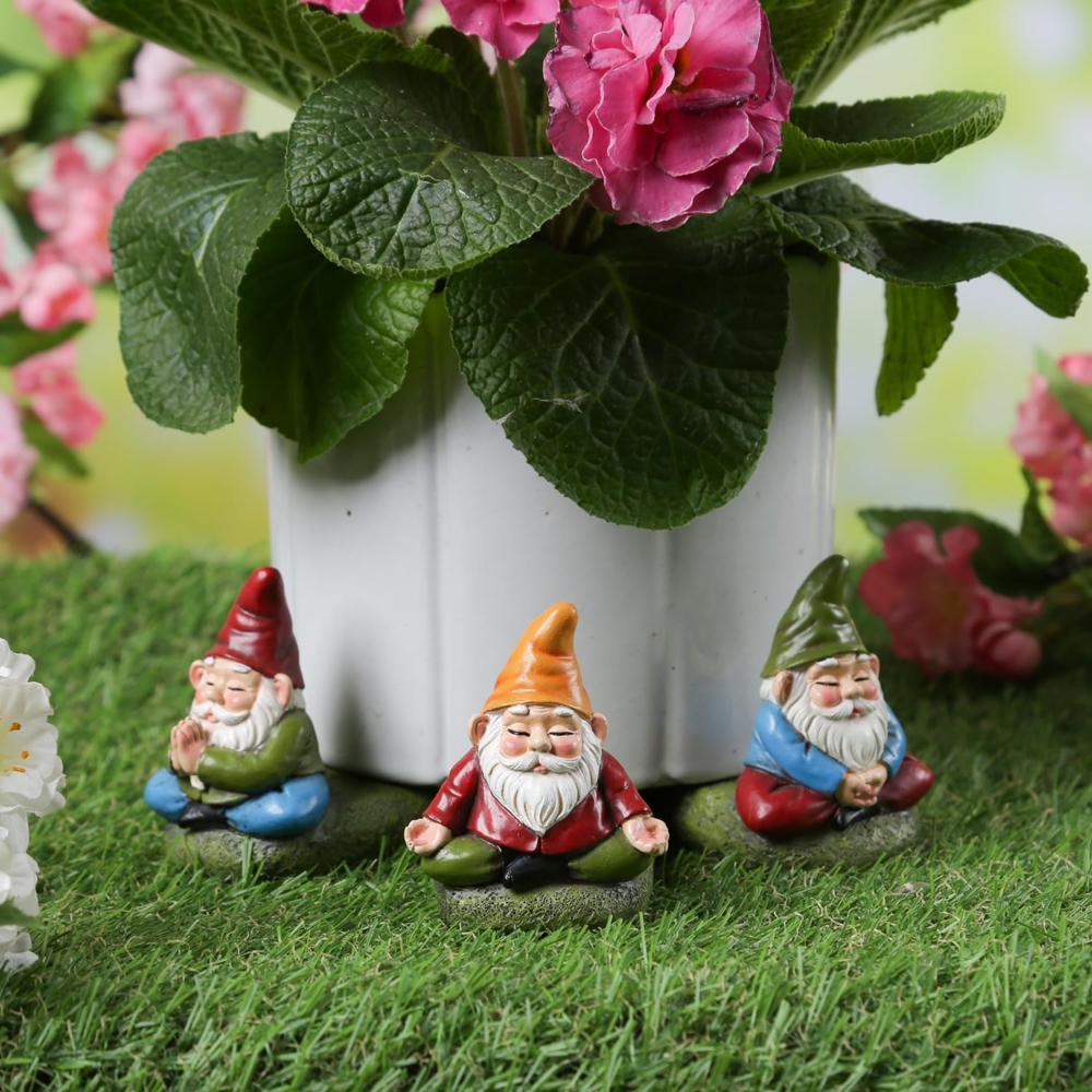 MARELIDA Blumentopfuntersetzer Blumentopffüße meditierende Gartenzwerge Untersetzer Kübelfüße 3St, 3-tlg. Bild 1