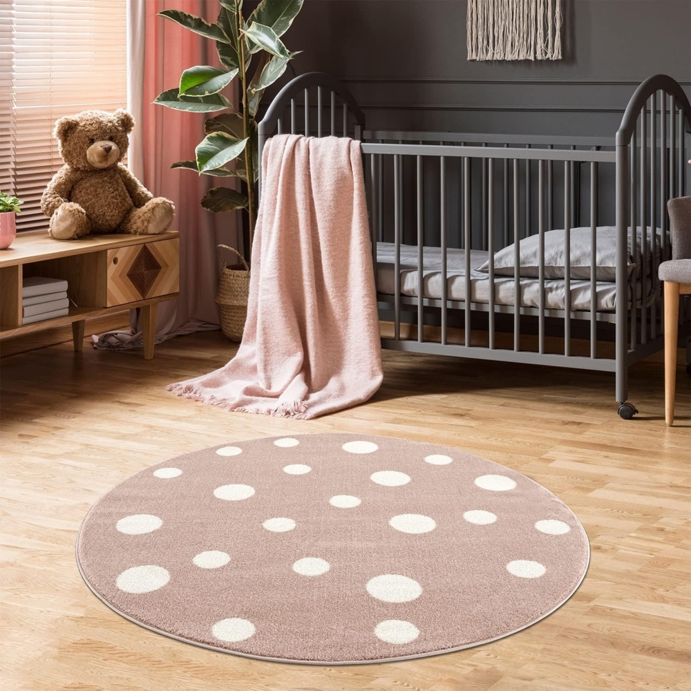 Jimri Kinderteppich DOTS l Pünktchen Gepunktet l Öko-Tex Siegel | Farbe: Beige Blau Rosa | Kinderzimmer/Jugendzimmer Bild 1