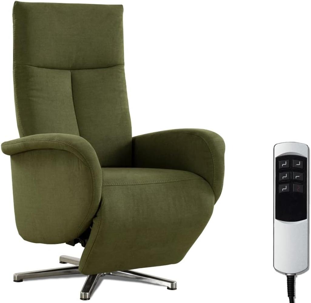 CAVADORE TV-Sessel Juba / Pflegeleichter Fernsehsessel mit elektrisch verstellbarer Relaxfunktion / 2 E-Motoren / 75 x 112 x 82 / Soft Clean Bezug, Grün Bild 1