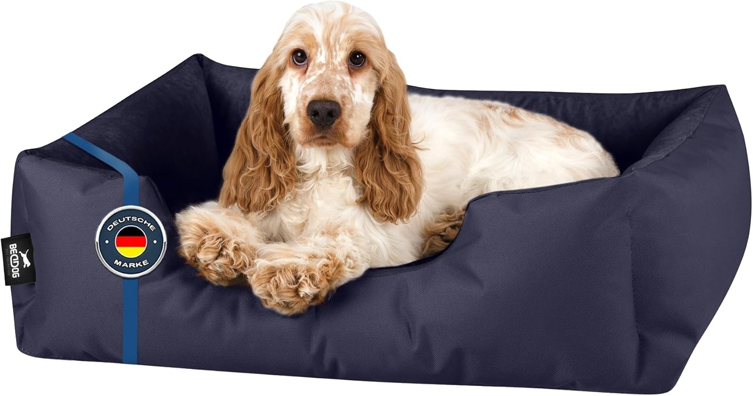 BedDog Hundebett ZARA, Hundekissen mit abziehbaren waschbaren Bezug, Hundekorb, Hundesofa, für kleine, große, mittel-große Hunde (M) ca. 70x55x18cm, NAVY-BLUE (dunkelblau) Bild 1