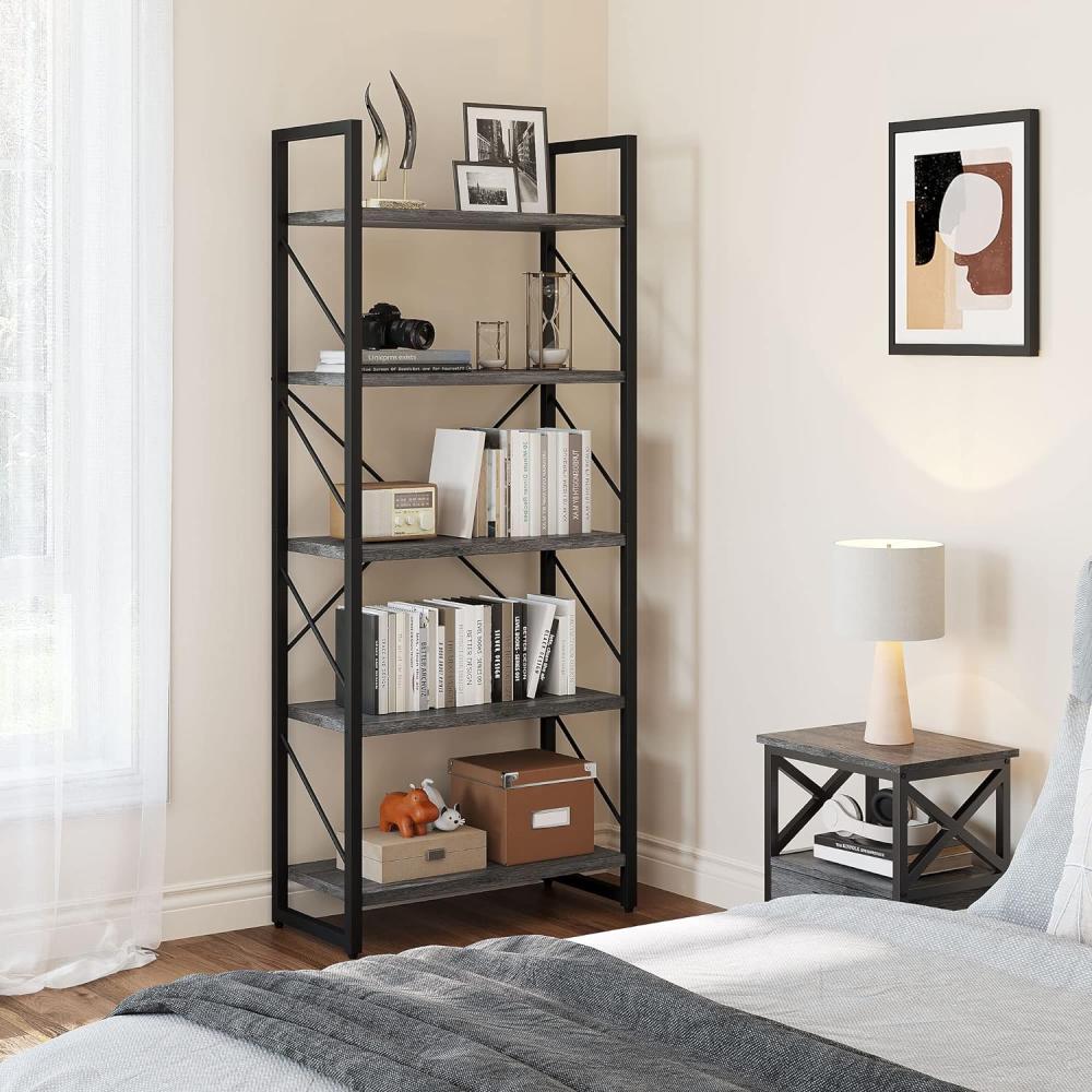 YITAHOME Bücherregal, Regal mit 5 Ebenen, Standregal, Büroregal, freistehend, Dekoregal, zur Präsentation, modern, Bücherregale für Wohnzimmer, Schlafzimmer, Büro (grau) Bild 1