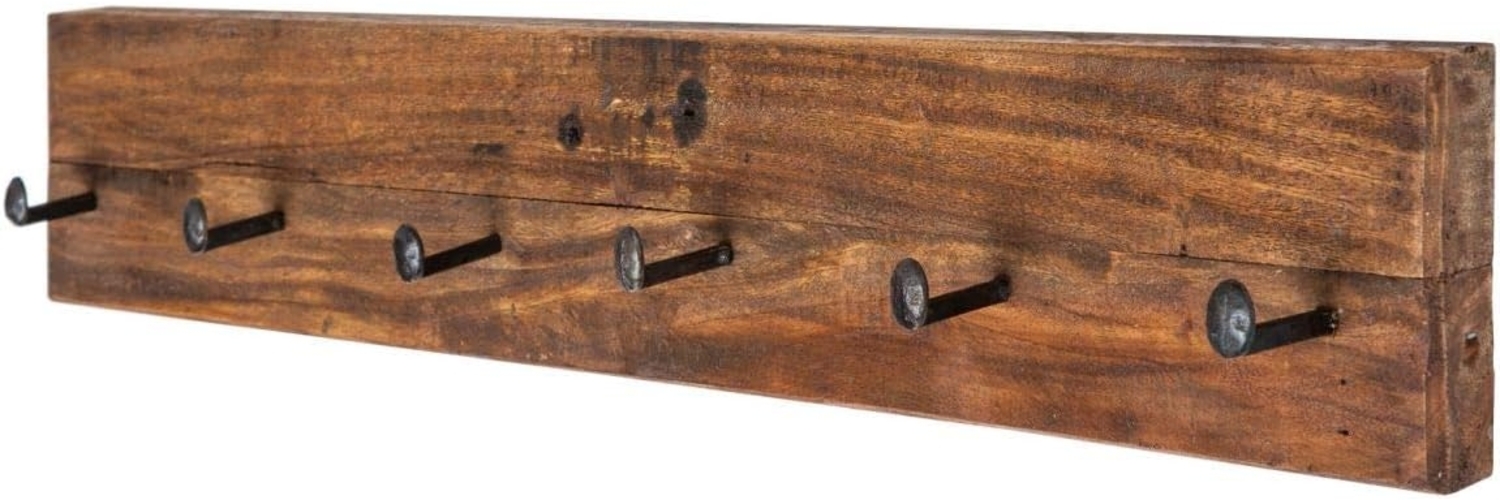 Licht-Erlebnisse Wandgarderobe ERNIE (1 St), Wandgarderobe Teak Holz 90 cm lang 6 Haken Garderobenleiste Wandhaken Bild 1