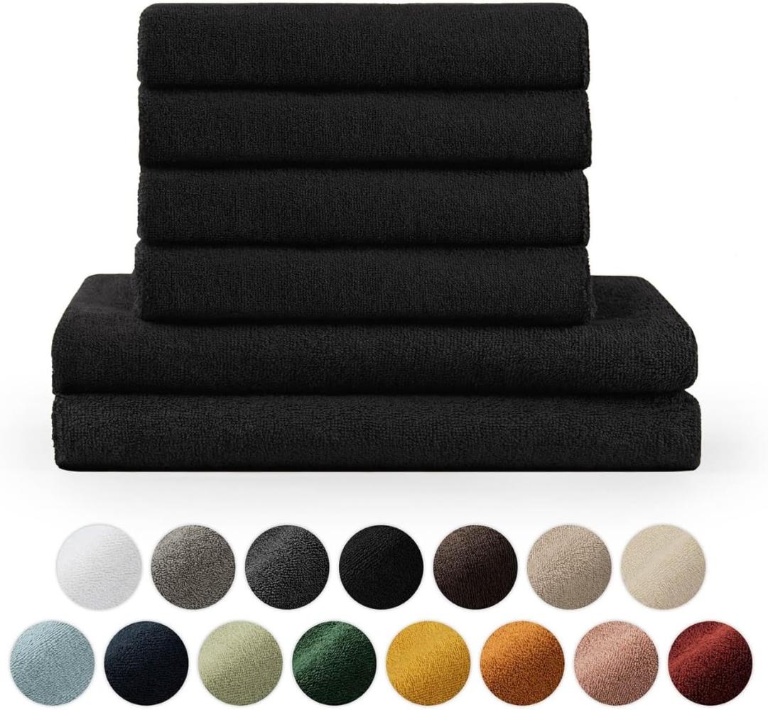 Blumtal Premium 6-TLG. Frottier Handtücher Set mit Aufhängschlaufen - 100% Baumwolle Oeko-TEX Zertifiziert, Weich, Saugstark - 2X Badetuch (70x140 cm), 4X Handtuch (50x100 cm), Schwarz Bild 1