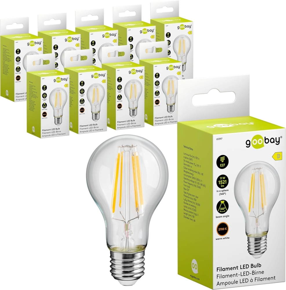 goobay 74097 Filament LED Birne 4W / Kerzenform/Glühbirne warmweißes Licht 2700K / LED Birne für Kronleuchter/Lampe mit geringer Wärmeentwicklung/Nicht dimmbar / 4kWh/1000h Kristallklar / 2 Stück Bild 1