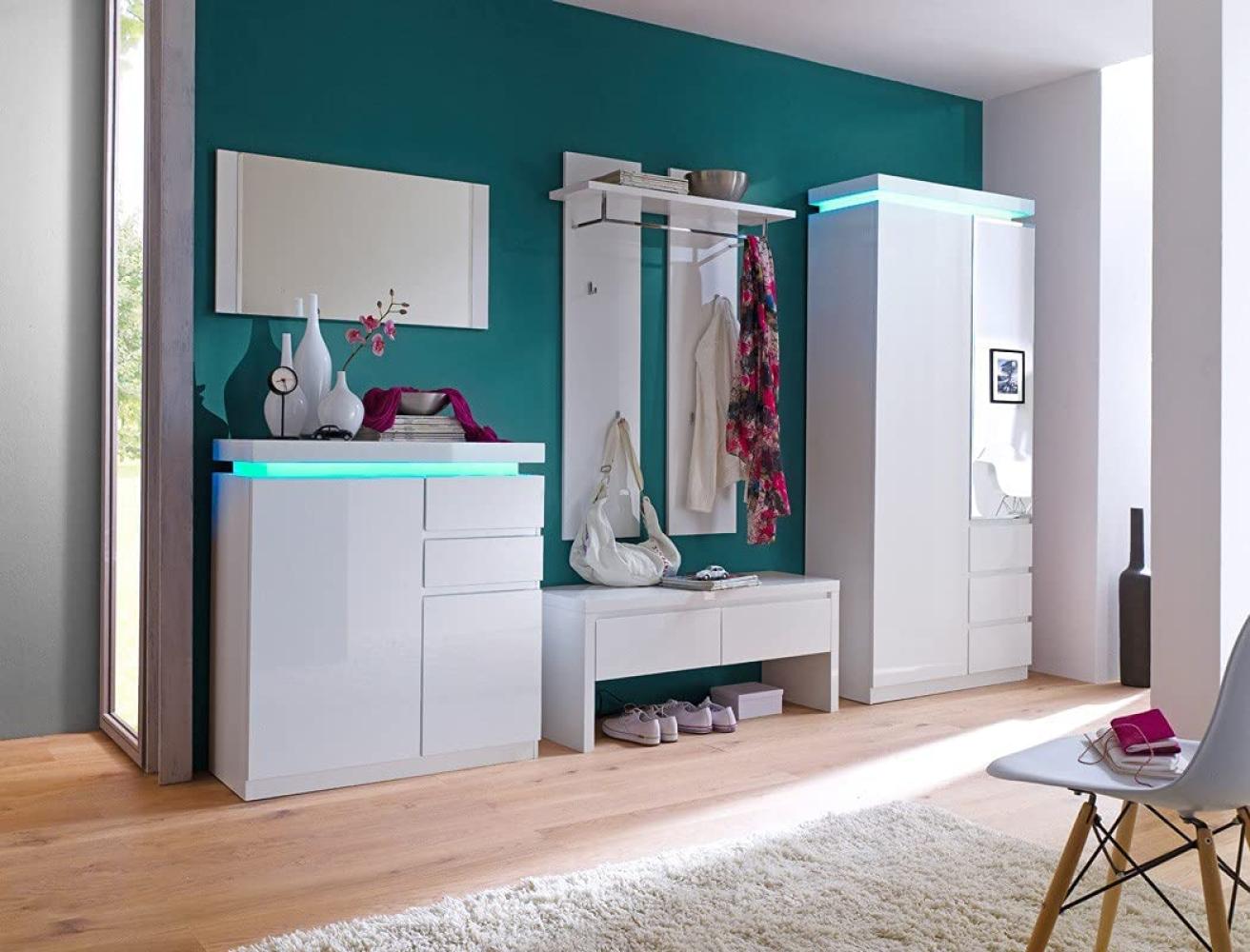 Garderobe Odin Hochglanz weiß 5-teilig LED Beleuchtung Garderobenmöbel Bild 1