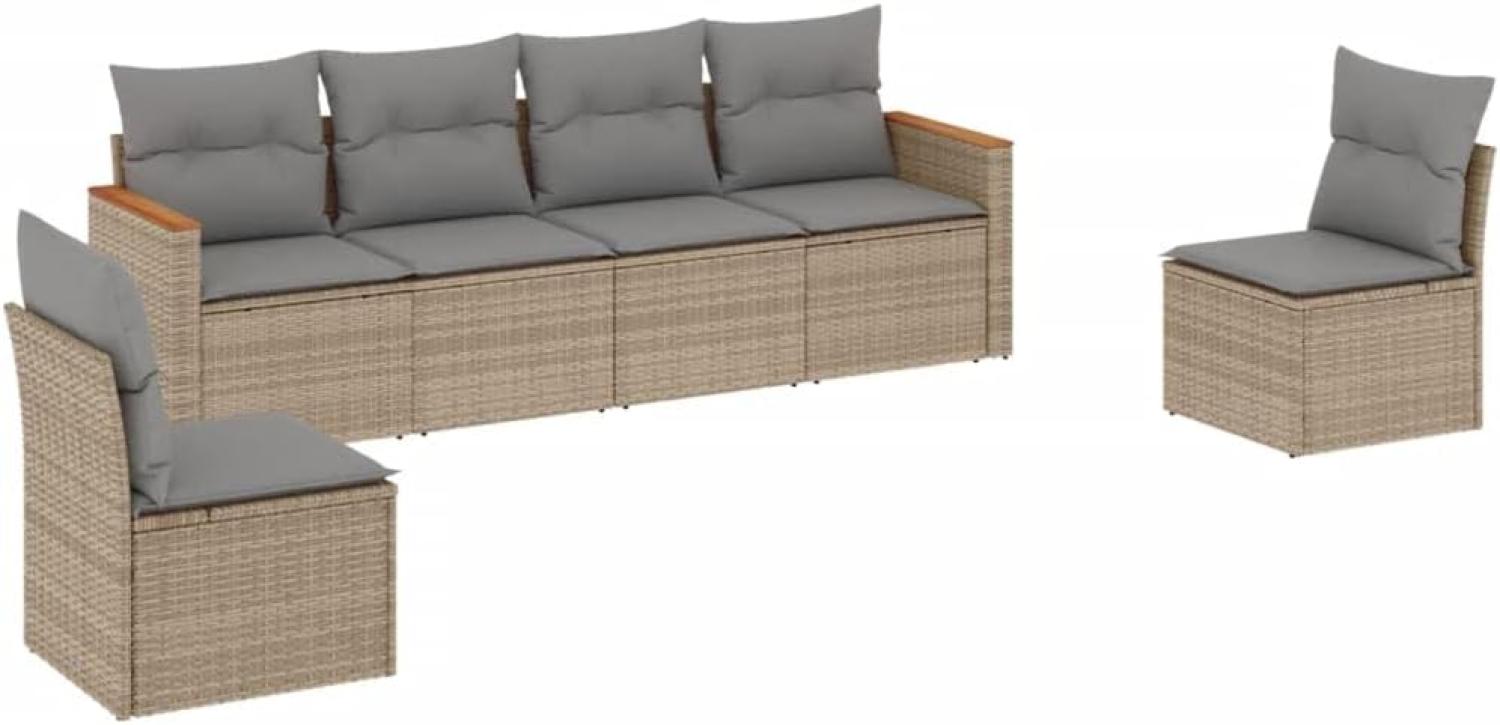 vidaXL 6-tlg. Garten-Sofagarnitur mit Kissen Beige Poly Rattan 3258265 Bild 1
