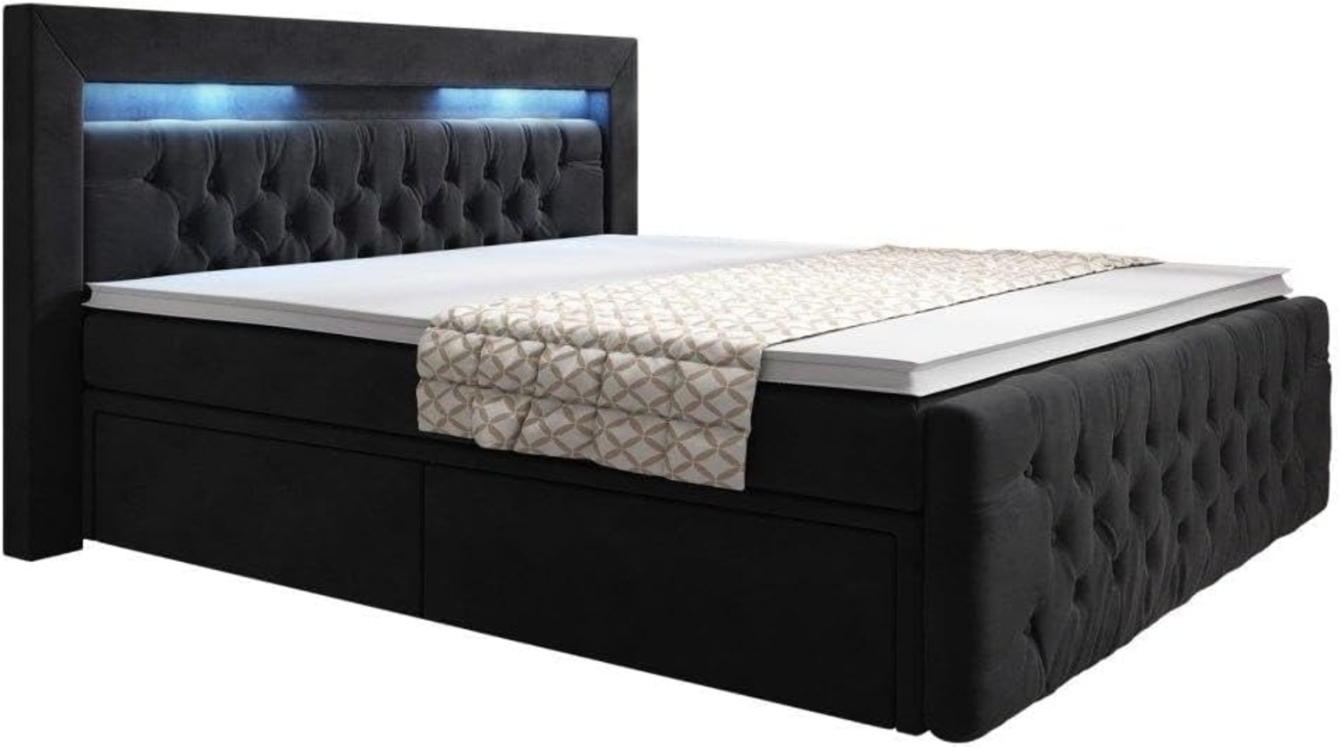 Boxspringbett Sera mit LED und Stauraum (4 Schubladen) 120x200 Schwarz H3 (70-100kg) Bild 1